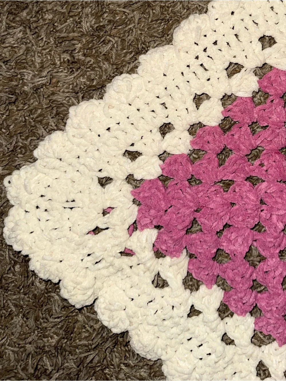 Handmade Cream and Pink Crochet Throw Accent